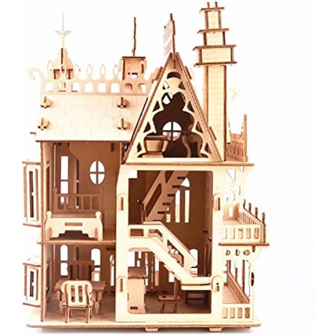 3D WOODEN PUZZLE DIY CRAFT KITS- MODEL PUZZLE ASSEMBLY MODEL KIT AND HOUSE FURNITURE SET-FANTASY VILLA BIRTHDAY GIFT, FOR KIDS,TEENS AND ADULTS - Image 2